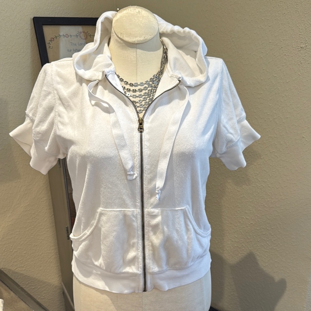 White Short Sleeve Zip-Up Hoodie